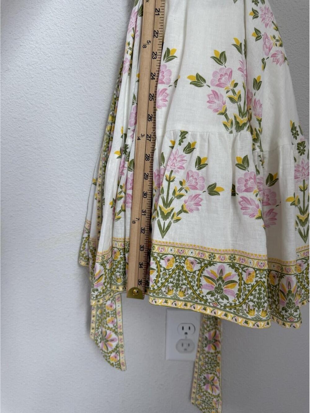 Floral Tie-Waist Short Dress in White and Pink - Picture 8 of 9